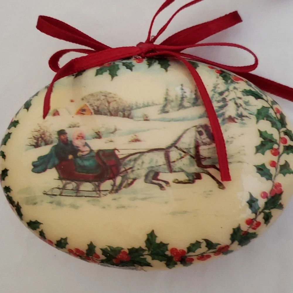 Two Victorian Style Decoupage Christmas Ornaments